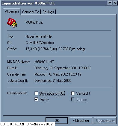 Hyper Terminal Einstellungen