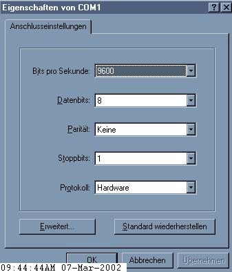 Hyper Terminal Einstellungen